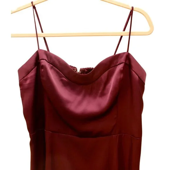 ABERCROMBIE & FITCH Camille Midi Slip Dress Burgundy Spaghetti Strap Slit Size M - Picture 2 of 10